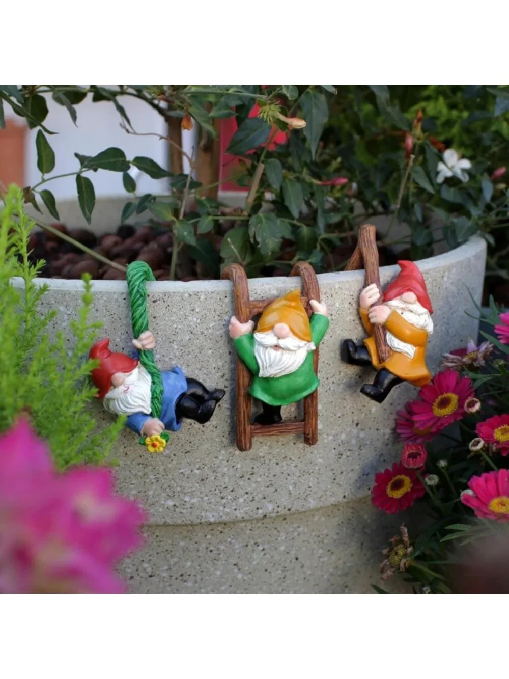 3PCS Cute Garden Gnome Figurines - Resin Plant Pot Huggers, Outdoor Decor